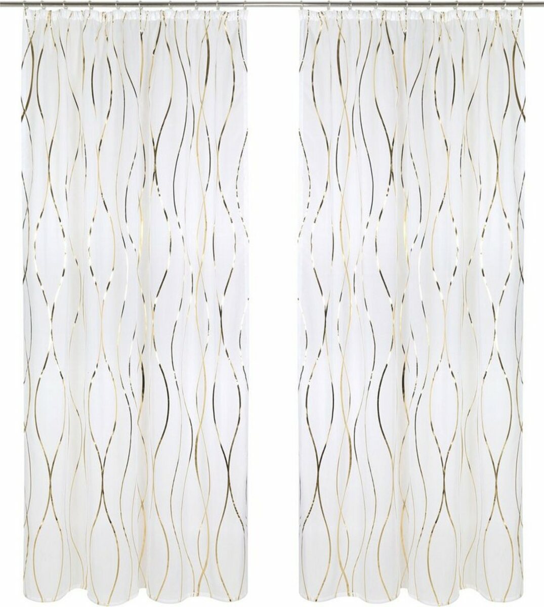 Bild 1 von Gardine Alfie, my home, Kräuselband (1 St), transparent, Polyester, mit Foliendruck, transparent, glatt, gemustert, verschiedene Größen, Goldfarben|weiß