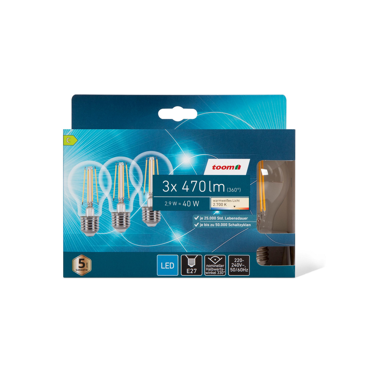 Bild 1 von LED-Tropfenlampe klar warmweiß E27 40 W 470 lm, 3er-Pack