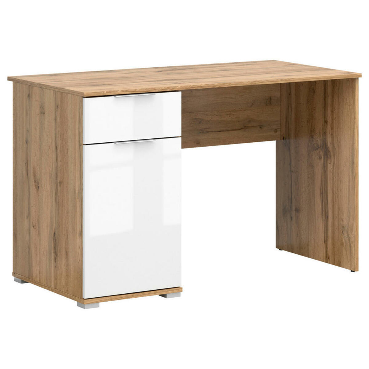 Bild 1 von Schreibtisch, Weiß, Eiche Wotan, Kunststoff, 1 Schubladen, rechteckig, Wange, 60x76 cm, Arbeitszimmer, Schreibtische, Bürotische