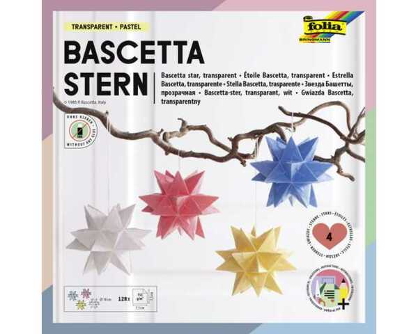 Bild 1 von Folia Bascetta Stern-Set 7,5 x 7,5 cm 115 g/m² 4x Pastellfarben/transparent 128 Blatt