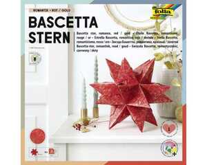 Folia Bascetta Stern-Set 20 x 20 cm 90 g/m² rot/gold mit Winterornamenten 32 Blatt