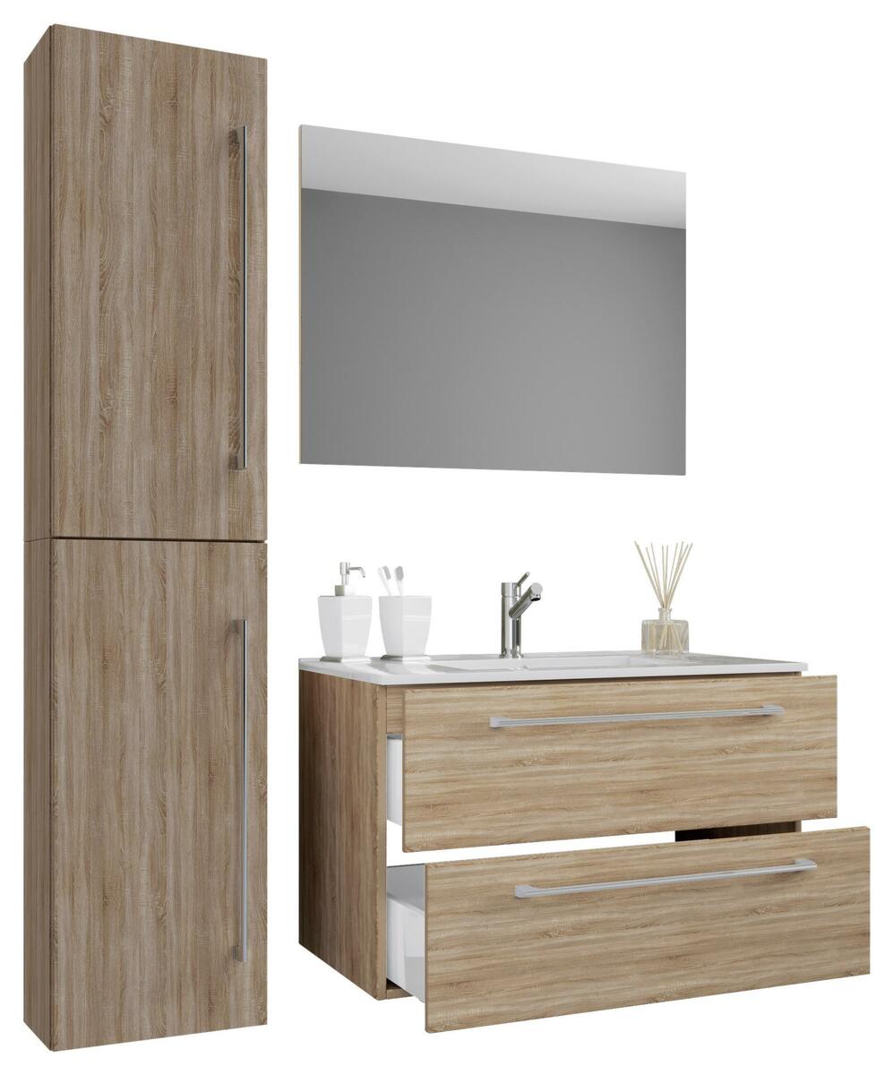 Bild 1 von Badmöbel-Set 4-tlg. Badinos B: 81 cm Weiß/Eiche Dekor, Sonoma Eiche