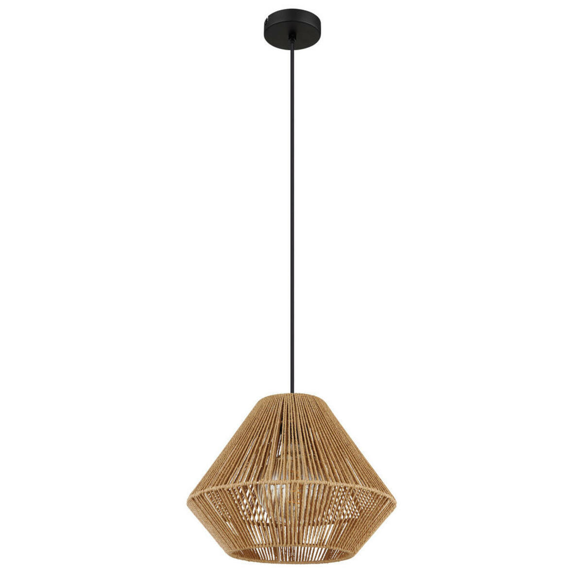 Bild 1 von Globo Hängeleuchte Houdini, Natur, Schwarz, Metall, Kunststoff, Naturmaterialien, 120 cm, Lampen & Leuchten, Innenbeleuchtung, Hängelampen, Esstischlampen