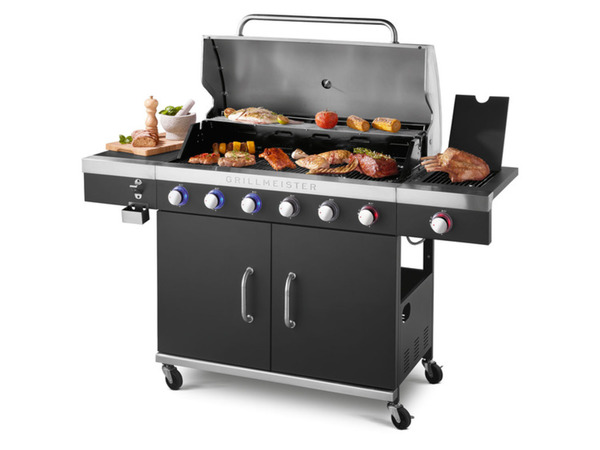 Bild 2 von GRILLMEISTER Gasgrill, 6plus1 Brenner, 26,1 kW mit Grillbesteck und Grillplatten