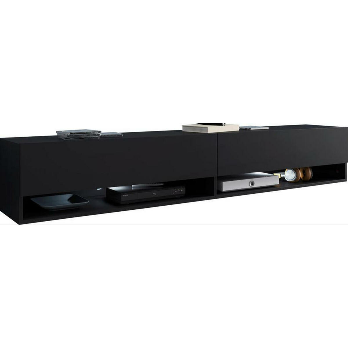 Bild 1 von P & B Lowboard, Graphit, Schwarz, Kunststoff, 180x30x32 cm, Fsc, stehend, hängend, Beleuchtung, in verschiedenen Holzdekoren erhältlich, Wohnzimmer, Wohnwände, Lowboards