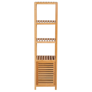 HOMCOM Badschrank Badezimmerschrank mit 3 offenen Fächern, Aufbewahrungsschrank aus Bambus, Toilettenschrank für Badezimmer, Natur, 36 x 33 x 140 cm