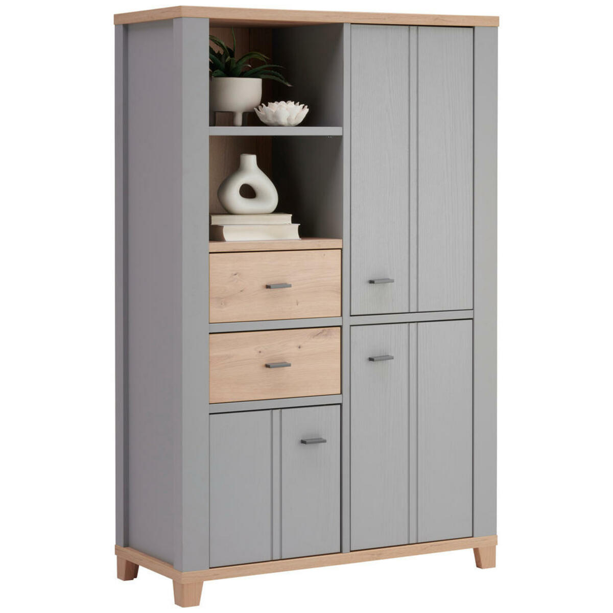 Bild 1 von Hom`in Highboard, Grau, Eiche Artisan, Kunststoff, 3 Fächer, 2 Schubladen, 95x148x40 cm, Typenauswahl, Beimöbel erhältlich, stehend, Wohnzimmer, Kommoden & Sideboards, Highboards