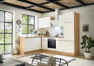 Eckküche mit Geräten 280x170 cm Weiß/Eiche Dekor, modern, Eiche Artisan, Weiß Hochglanz