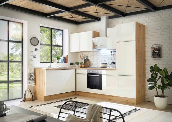 Bild 1 von Eckküche mit Geräten 280x170 cm Weiß/Eiche Dekor, modern, Eiche Artisan, Weiß Hochglanz
