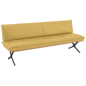 Koinor Sitzbank, Gelb, Schwarz, Holz, Metall, Leder, Echtleder, Büffelleder, Nussbaum, furniert, 3-Sitzer, 214x88x66 cm, Goldenes M, Dgm, Fußauswahl, Lederauswahl, Stoffauswahl, Typenauswahl, mit R
