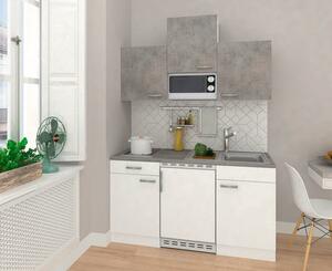Miniküche mit Kühlschrank und Mikrowelle B: 150 cm Grau/Weiß, Grau, Weiß