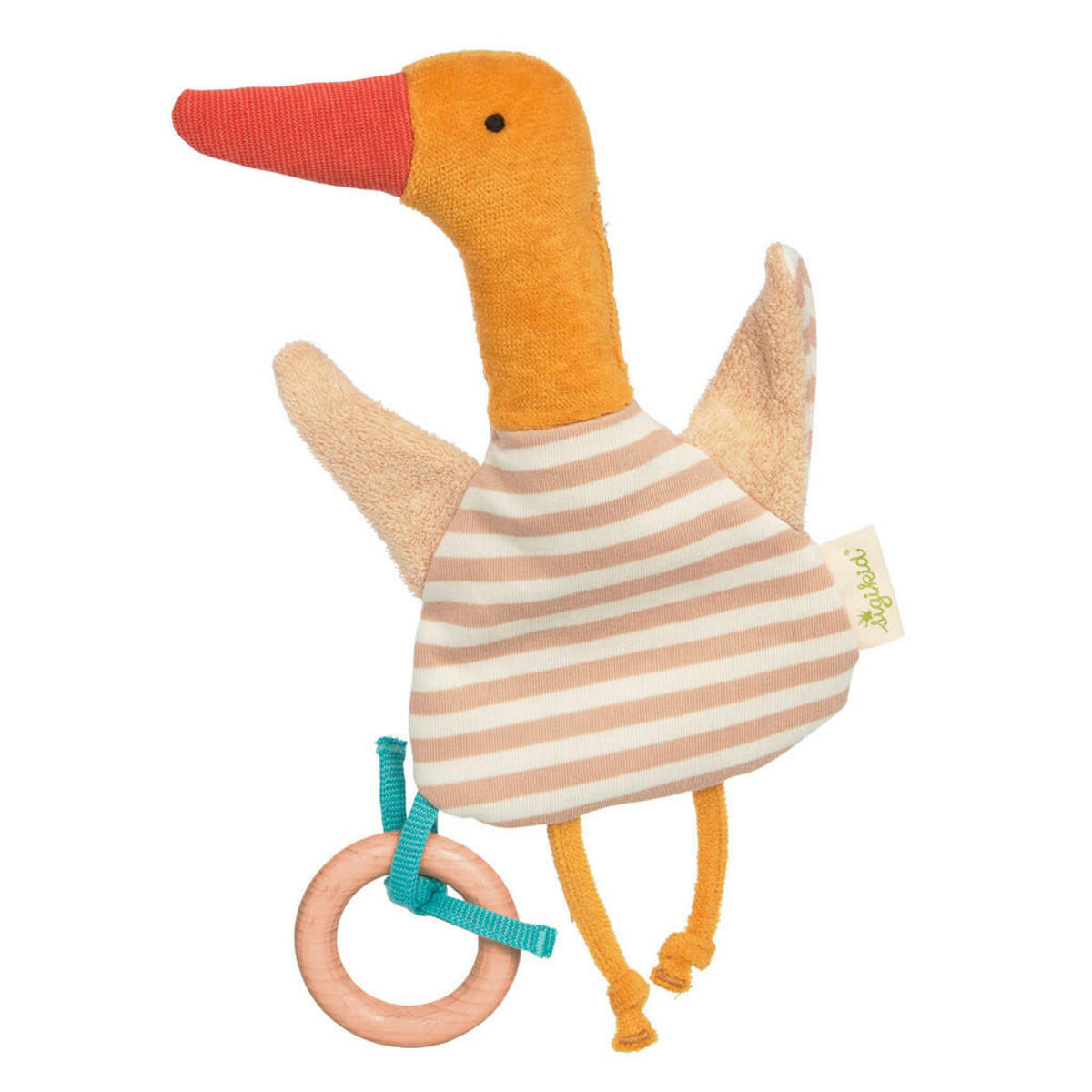 Bild 1 von Sigikid Greifling, Creme, Türkis, Currygelb, Holz, Textil, Buche, Hartholz, Füllung: Schafschurwolle, 12x20x3 cm, unisex, schadstofffrei, farbecht, Spielzeug, Babyspielzeug, Greiflinge