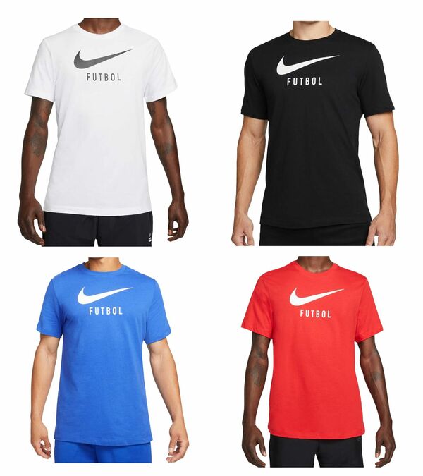Bild 1 von NIKE Swoosh Fußball Soccer Tee Herren Sport-Shirt Freizeit-Shirt mit großem Front-Print T-Shirt DH3890-101 Weiß, Schwarz, Blau, Rot