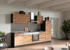 Küchenzeile Turin mit Geräte B: 300 cm Graphitfarben/Eiche, Graphitfarben, Eiche Wotan