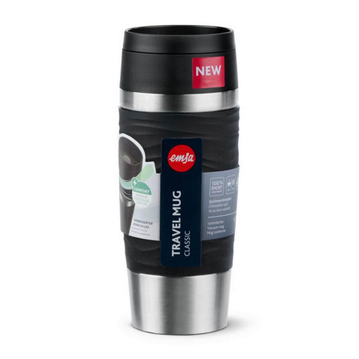 Bild 1 von Emsa Thermobecher Tavel MUG Classic Wave, Metall, Kunststoff, 0,36 L, lebensmittelecht, 100% dicht, abnehmbarer Deckel, rostfrei, transportabel, Ausgießen per Knopfdruck, geschmacks- und geruchsneut