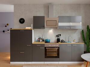 KÜCHENBLOCK 300 cm Grau/ Nussbaum Dekor, Grau