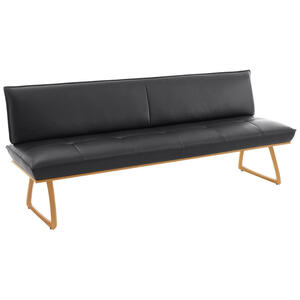 Koinor Sitzbank, Schwarz, Wildeiche, Holz, Leder, Echtleder, Büffelleder, Wildeiche, furniert, massiv, 3-Sitzer, 214x88x66 cm, Goldenes M, Dgm, Fußauswahl, Lederauswahl, Stoffauswahl, Typenauswahl,