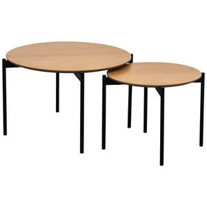 Mid.you Satztisch, Natur, Schwarz, Metall, 2-teilig, furniert, rund, 70x50x45 cm, Wohnzimmer, Wohnzimmertische, Satztische