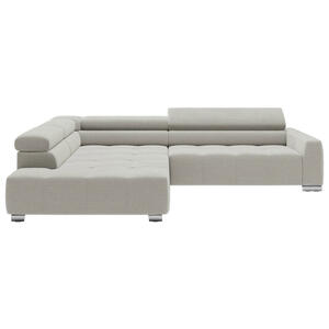 Hom`in Ecksofa, Hellgrau, Textil, 4-Sitzer, Ottomane links, L-Form, 311x219 cm, Typenauswahl, Fußauswahl, Lederauswahl, Stoffauswahl, seitenverkehrt erhältlich, Hocker Rücken echt, Wohnzimmer, Sof