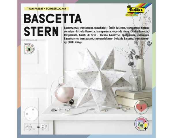 Bild 1 von Folia Bascetta Stern-Set 20 x 20 cm 115 g/m² weiß/transparent mit Schneeflocken 32 Blatt