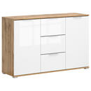 Bild 1 von Kommode, Eiche Wotan, Weiß Hochglanz, Holzwerkstoff, 2 Fächer, 3 Schubladen, 135x86x41 cm, Wohnzimmer, Kommoden & Sideboards, Kommoden