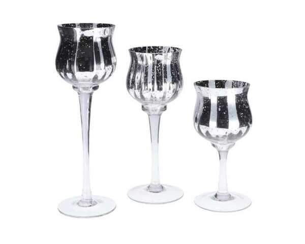 Bild 1 von Teelichthalter-Set aus Glas silber 20 25 30 cm 3er