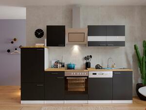KÜCHENBLOCK 280 cm Schwarz/Nussbaum Dekor, Schwarz