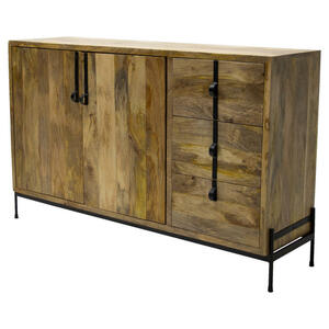 Mid.you Sideboard, Dunkelbraun, Metall, Mangoholz, massiv, 3 Schubladen, 140x90x40 cm, Schlafzimmer, Schlafzimmer Kommoden