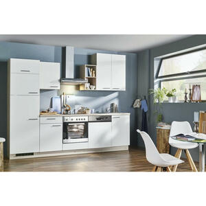 Welnova Küchenblock, Weiß, Eiche, 280 cm, in den Filialen seitenverkehrt erhältlich, Küchen, Küchenzeilen & Küchenblöcke, Küchenzeilen mit Geräten