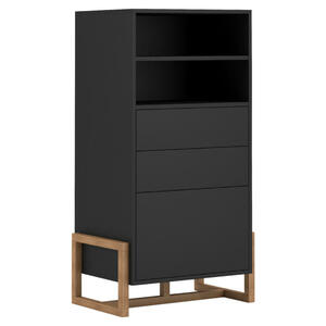 Mid.you Highboard, Schwarz, Buche, Holz, Kunststoff, Buche, massiv, 2 Fächer, 2 Schubladen, 63.4x115.7x42 cm, Wohnzimmer, Kommoden & Sideboards, Highboards