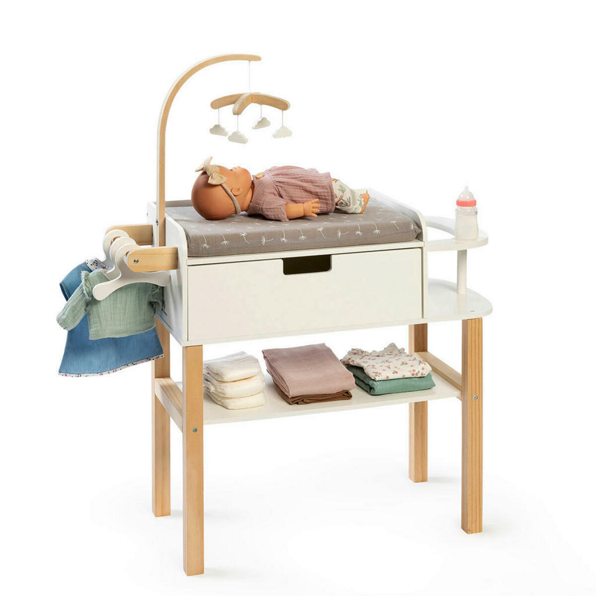 Bild 1 von Musterkind Puppenwickelkommode, Natur, Weiß, Holz, Textil, 30x90 cm, EN 71, CE, Spielzeug, Kinderspielzeug, Puppen & Puppenzubehör, Puppen