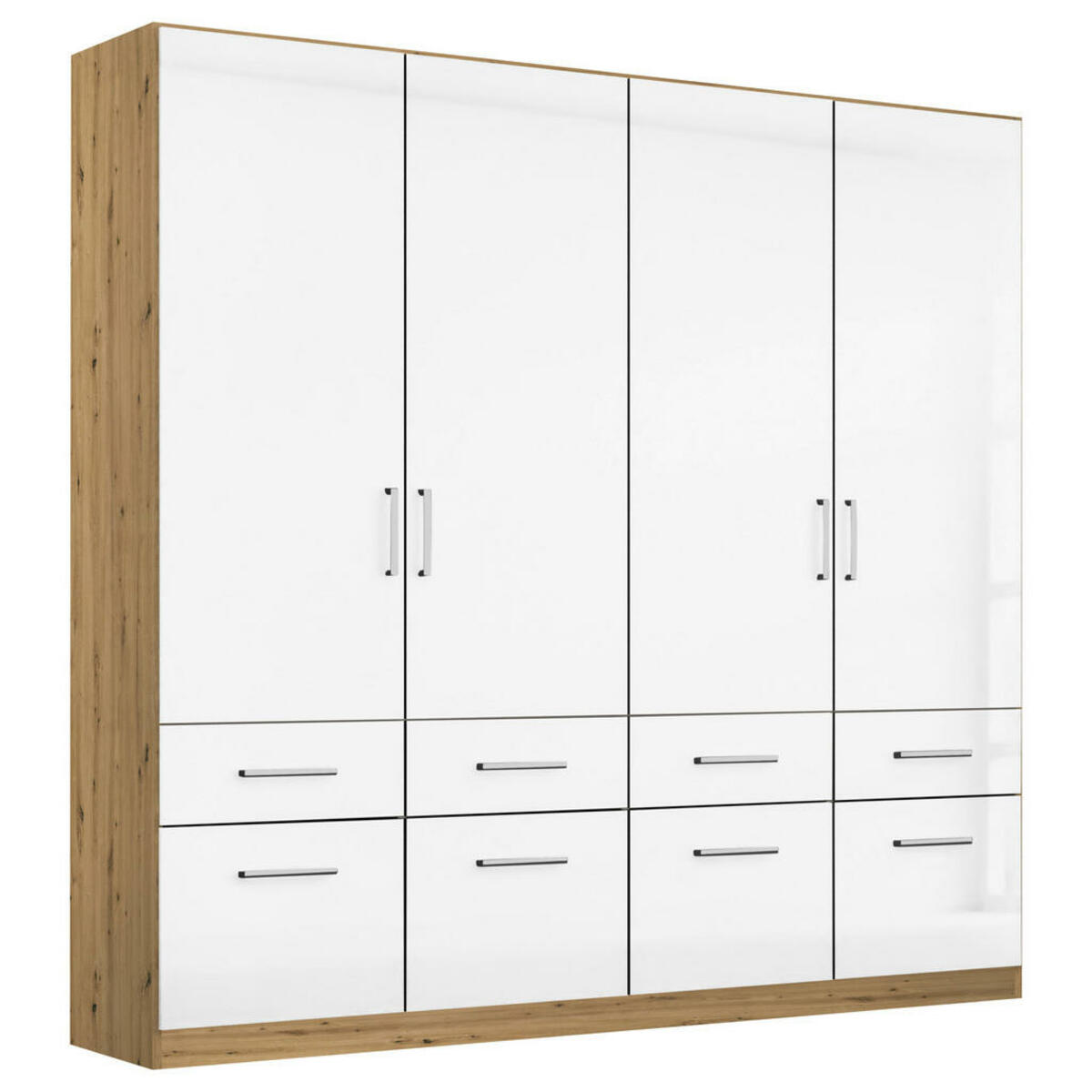 Bild 1 von Rauch Möbel Drehtürenschrank, Eiche Artisan, Kunststoff, 8 Schubladen, 181x197x54 cm, Blauer Engel, Made in Germany, Schlafzimmer, Kleiderschränke, 4- türige Kleiderschränke