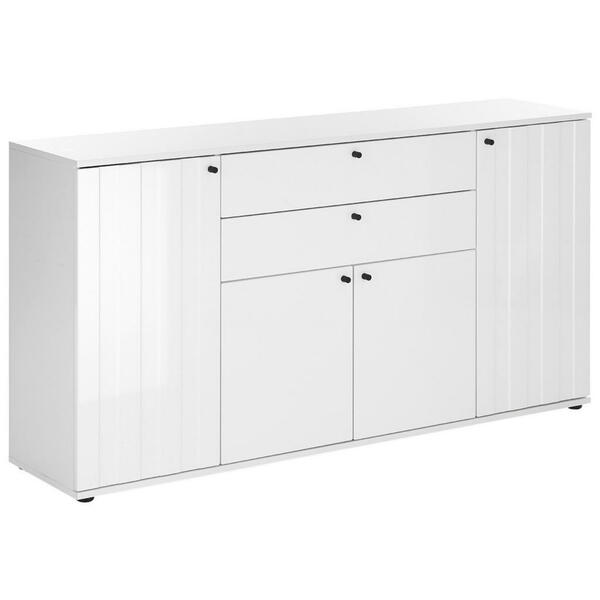 Bild 1 von Sideboard, Weiß Hochglanz, Kunststoff, 3 Fächer, 2 Schubladen, 160x83x38 cm, Typenauswahl, Schlafzimmer, Schlafzimmer Kommoden