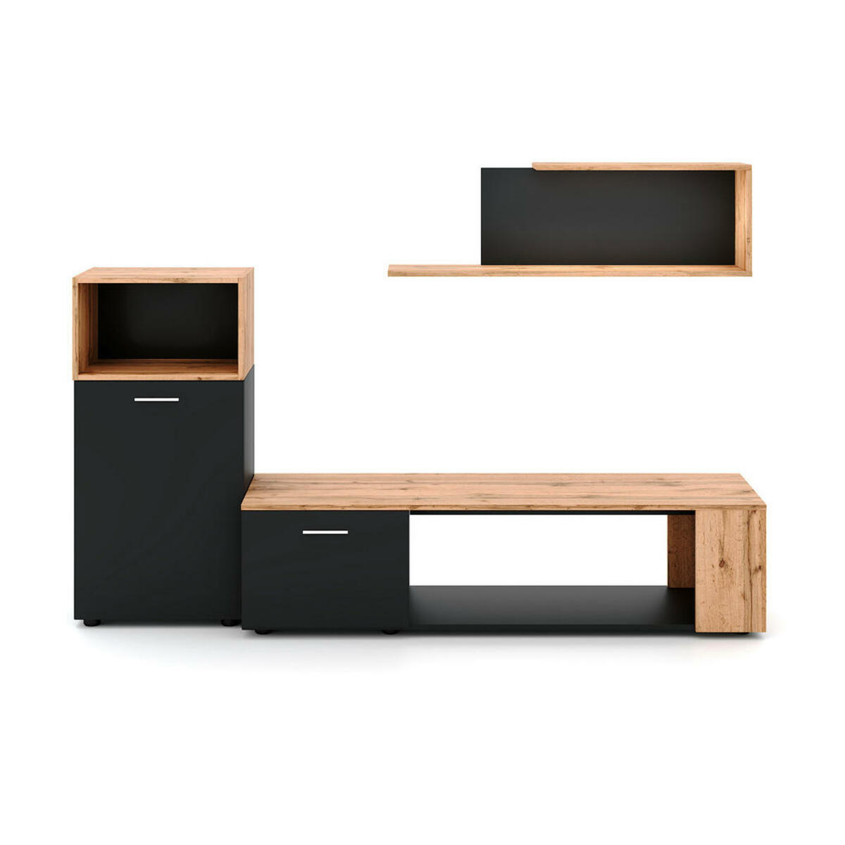 Bild 1 von Mid.you Wohnwand, Schwarz, Eiche Wotan, Kunststoff, 3-teilig, 1 Fächer, 200x160x40 cm, stehend, hängend, Wohnzimmer, Wohnwände, Anbauwände