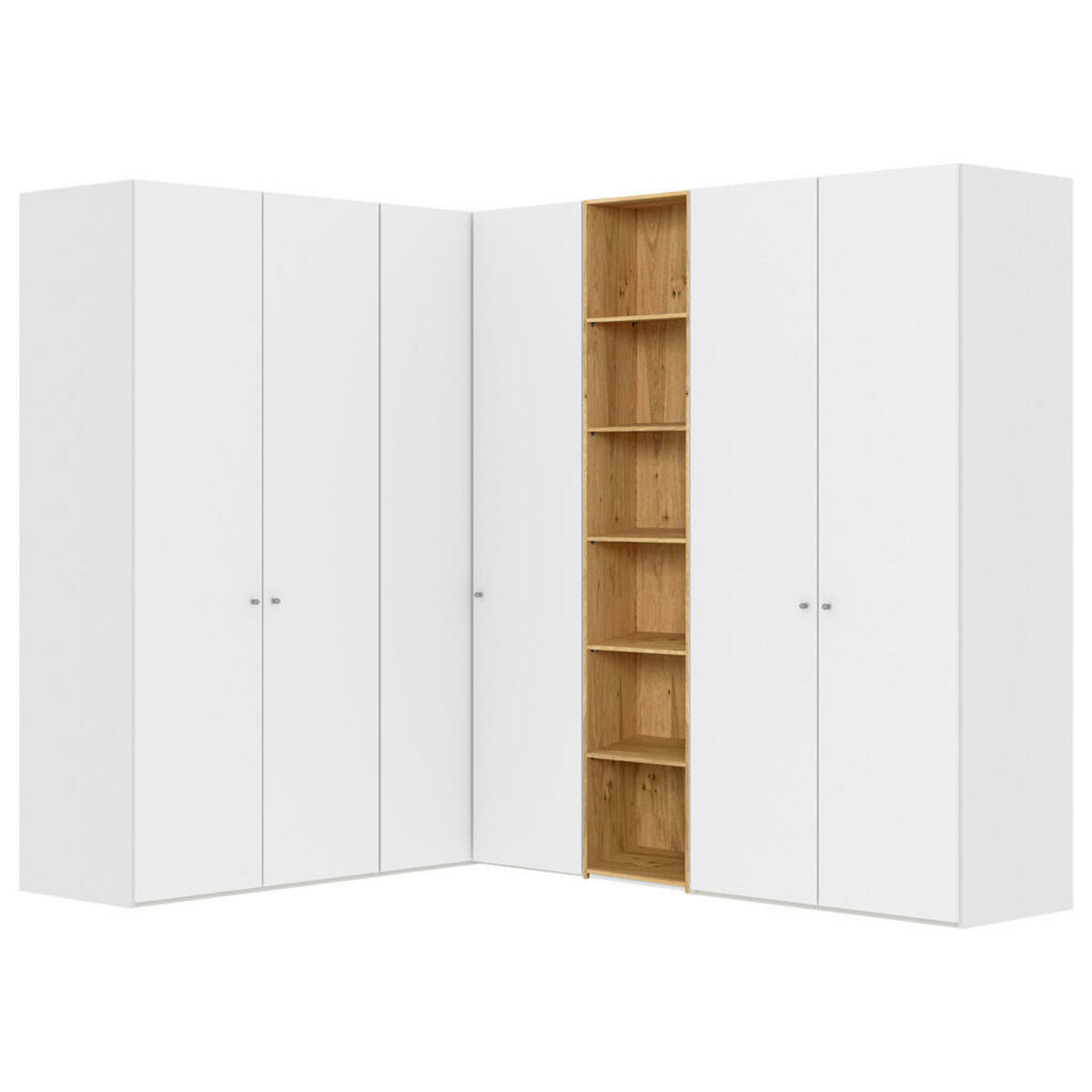 Bild 1 von Jutzler Eckkleiderschrank, Weiß, Eiche, Holz, Holzwerkstoff, Eiche, furniert, 7 Fächer, 242x220x209 cm, Typenauswahl, Beimöbel erhältlich, umfangreiches Zubehör in verschiedenen Holzarten Größ