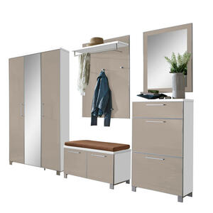 Garderobe, Weiß, Taupe, Glas, Textil, 6-teilig, 245x195x40 cm, Garderobe, Garderoben-Sets