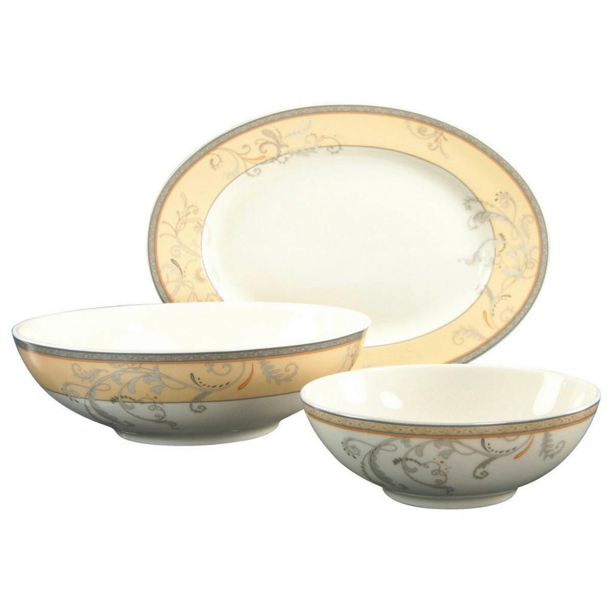 Bild 1 von Creatable Servierschalenset Villa Medici, Creme, Keramik, 3-teilig, oval, lebensmittelecht, Essen & Trinken, Geschirr, Schalen & Schüsseln, Sonstige Schüsseln