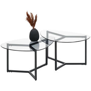 Ti'me Couchtischset, Grau, Metall, Glas, 2-teilig, oval, Flachrohr, 59x36.5-40 cm, Wohnzimmer, Wohnzimmertische, Couchtische, Glas-Couchtische