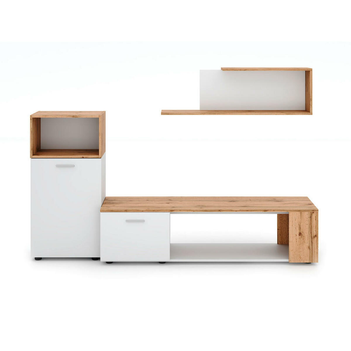 Bild 1 von Mid.you Wohnwand, Weiß, Eiche Wotan, Kunststoff, 3-teilig, 1 Fächer, 200x160x40 cm, stehend, hängend, Wohnzimmer, Wohnwände, Anbauwände