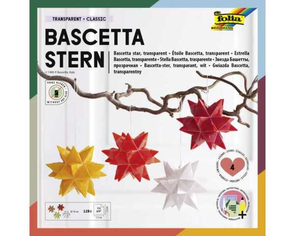 Bild 1 von Folia Bascetta Stern-Set 7,5 x 7,5 cm 115 g/m² 4 Farben/transparent 128 Blatt