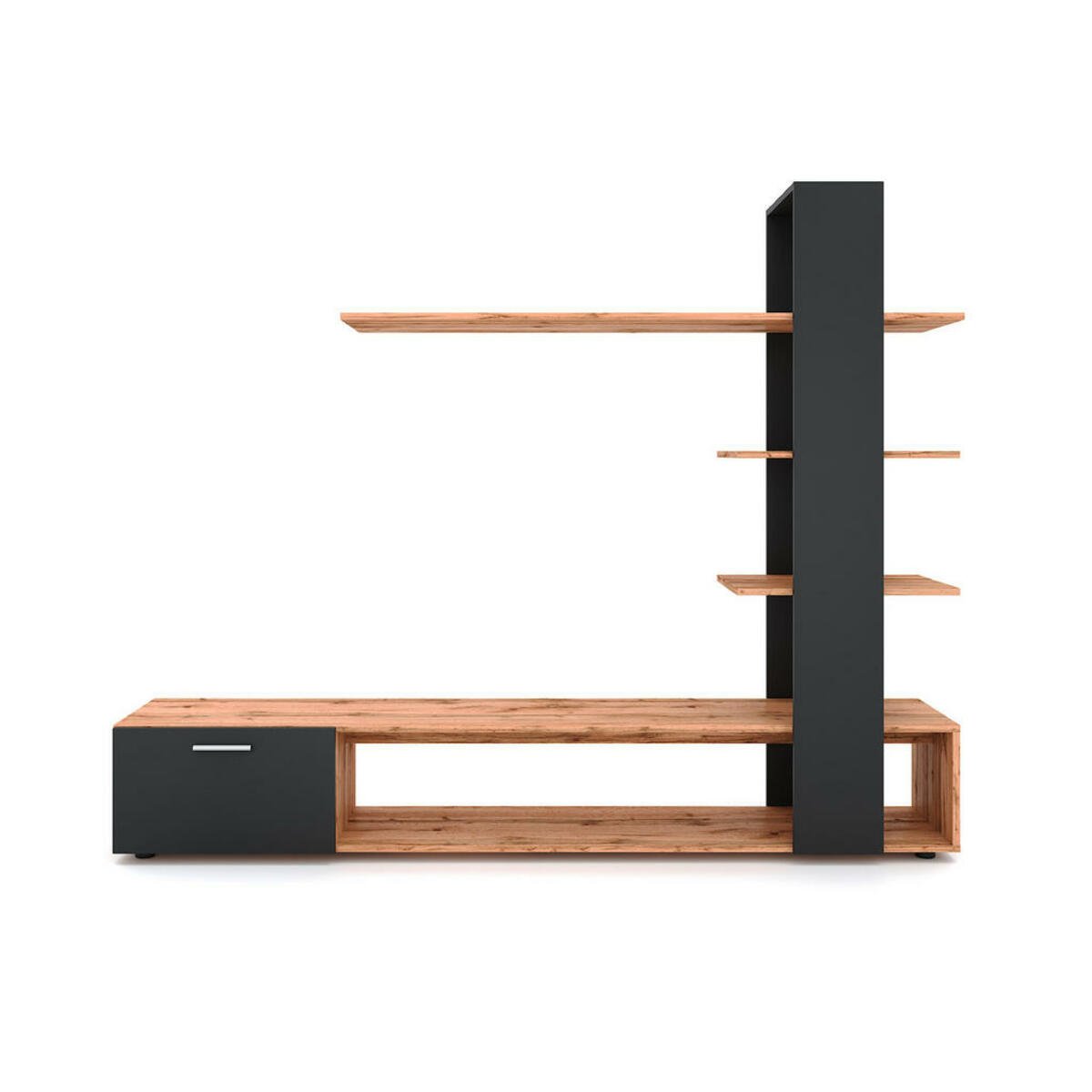 Bild 1 von Mid.you Wohnwand, Schwarz, Eiche Wotan, Kunststoff, 2-teilig, 3 Fächer, 190x152x35 cm, stehend, Wohnzimmer, Wohnwände, Anbauwände