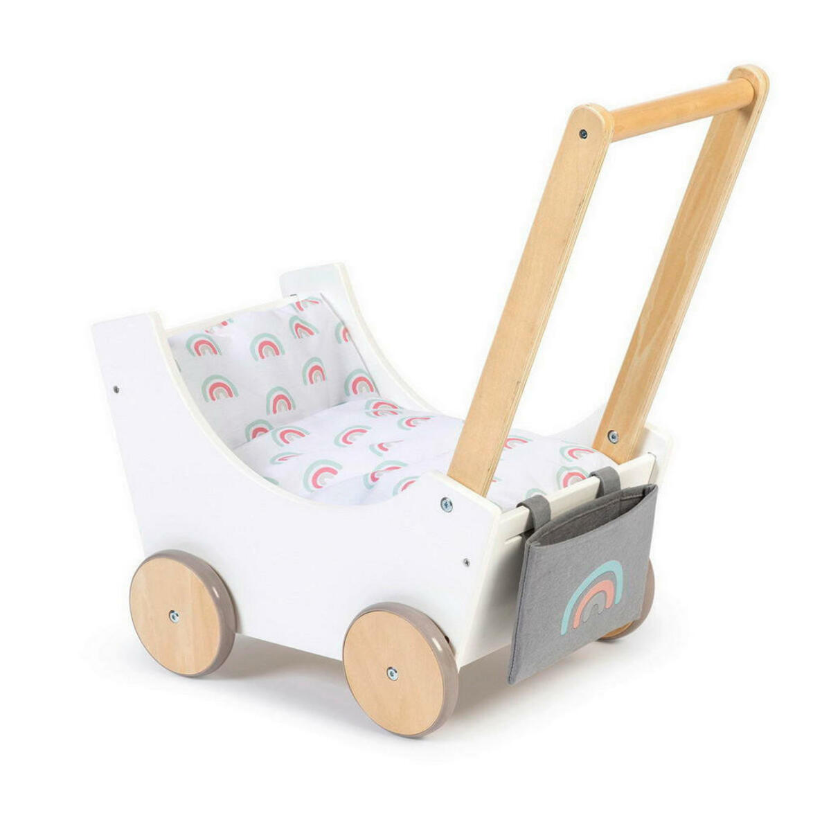 Bild 1 von Musterkind Puppenwagen, Natur, Weiß, Holz, Textil, 30.9x54.4 cm, EN 71, CE, Spielzeug, Kinderspielzeug, Puppen & Puppenzubehör, Puppenwagen