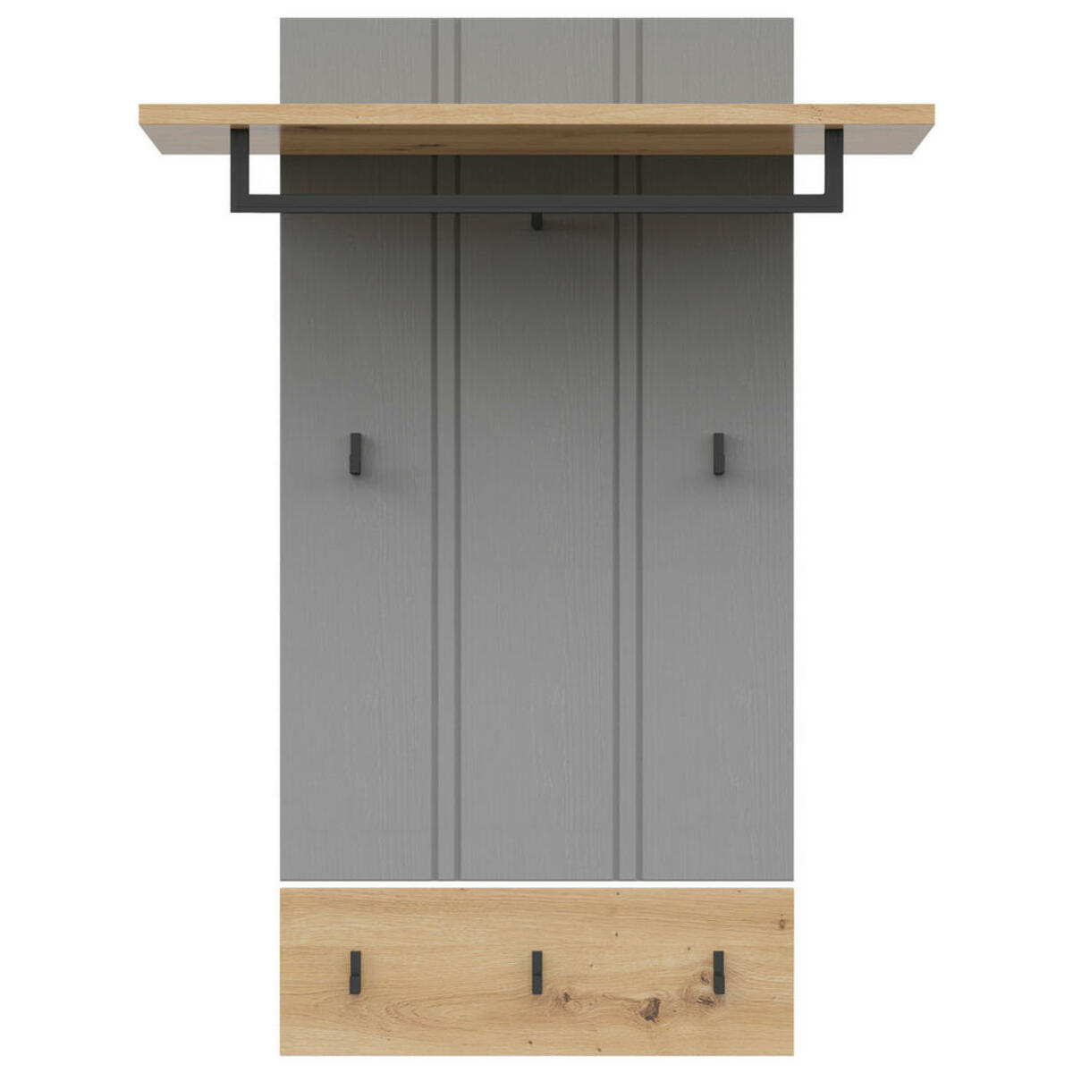 Bild 1 von Hom`in Garderobenpaneel, Grau, Eiche Artisan, 85x118x32 cm, Aufhängemöglichkeit, Hutablage, Kleiderstange, Garderobe, Garderobenpaneele