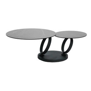 Dieter Knoll Couchtisch, Grau, Schwarz, Metall, Glas, Keramik, rund, rund, Bodenplatte, 80x43 cm, ausziehbar, Wohnzimmer, Wohnzimmertische, Couchtische, Glas-Couchtische