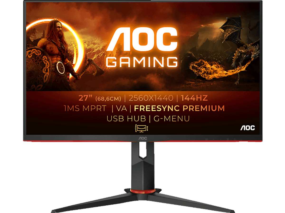 Bild 1 von AOC Gaming Q27G2U/BK 27 Zoll QHD Monitor mit Low Input Lag, G-Menu, 6 Games mode, 144 Hz, 1 ms und FreeSync Premium (1 Reaktionszeit, Hz)
