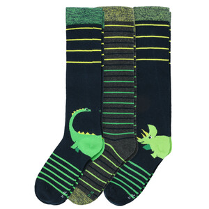 3 Paar Jungen Kniestrümpfe mit Dino-Motiven DUNKELBLAU / DUNKELGRAU