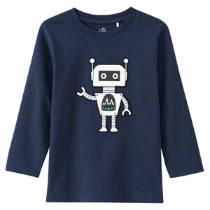 Kinder Langarmshirt mit Roboter-Applikation DUNKELBLAU