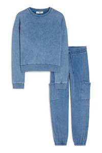 C&A Set-Sweatshirt und Cargo-Jogginghose-2 teilig, Blau, Größe: 176
