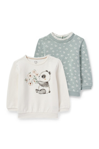 C&A Multipack 2er-Panda und Blümchen-Baby-Sweatshirt, Weiß, Größe: 68