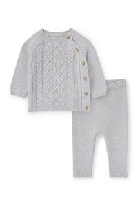C&A Baby-Outfit-2 teilig-Zopfmuster, Grau, Größe: 56
